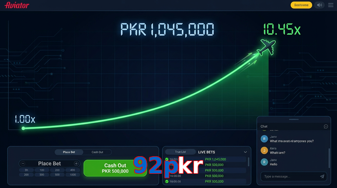 Main screen of 92Pkr aviator page for PK players