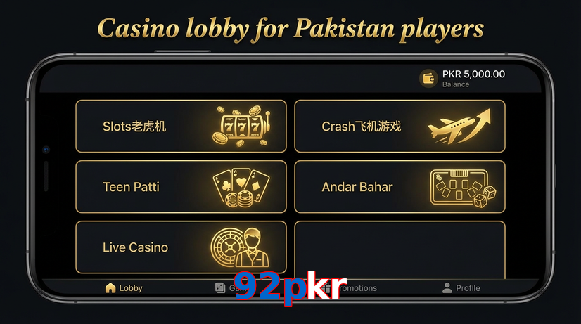 Lobby view of 92Pkr for Pakistan users